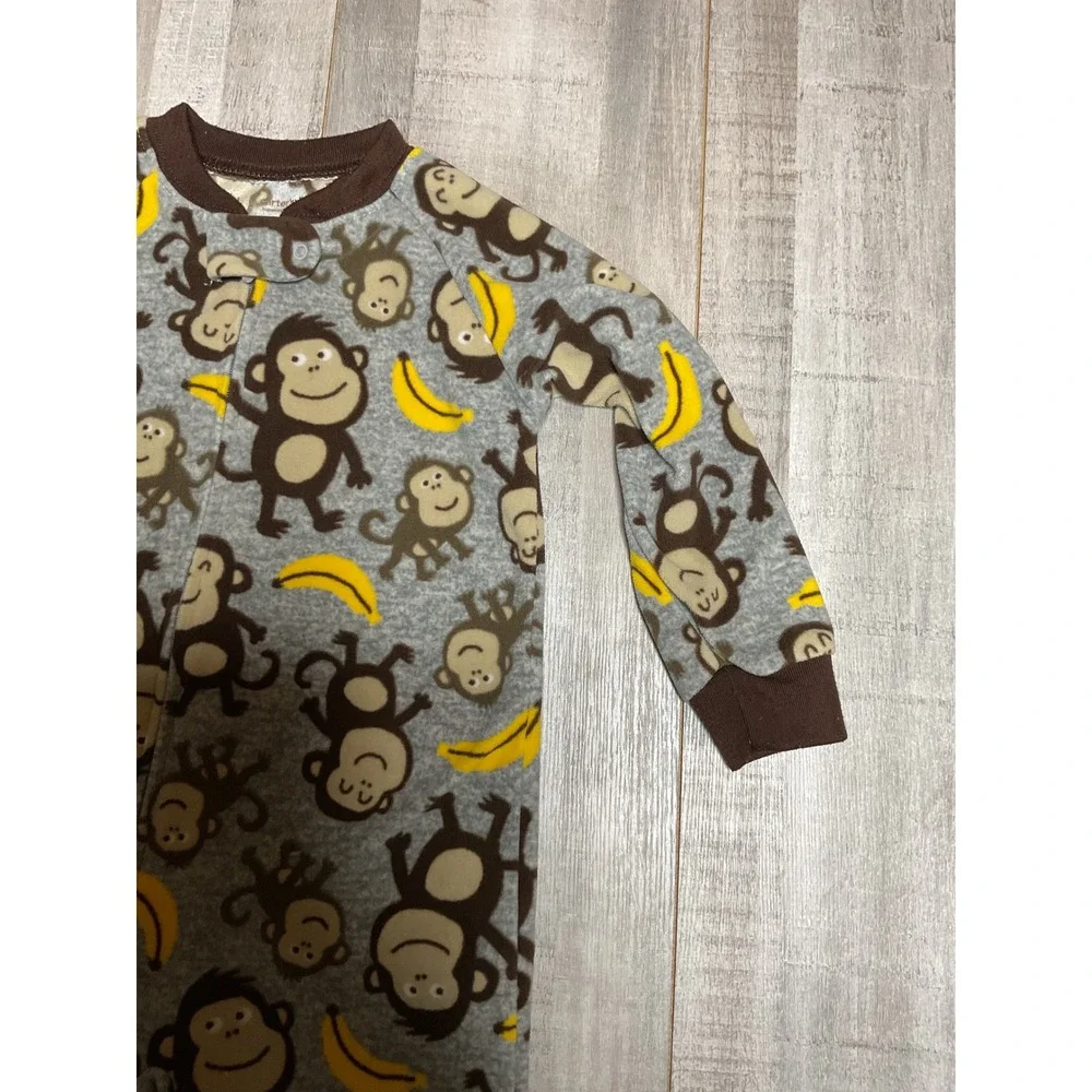 Carters 24M Monkey Banana Fleece Footed Pajamas Grey Brown Zip Up Sleeper